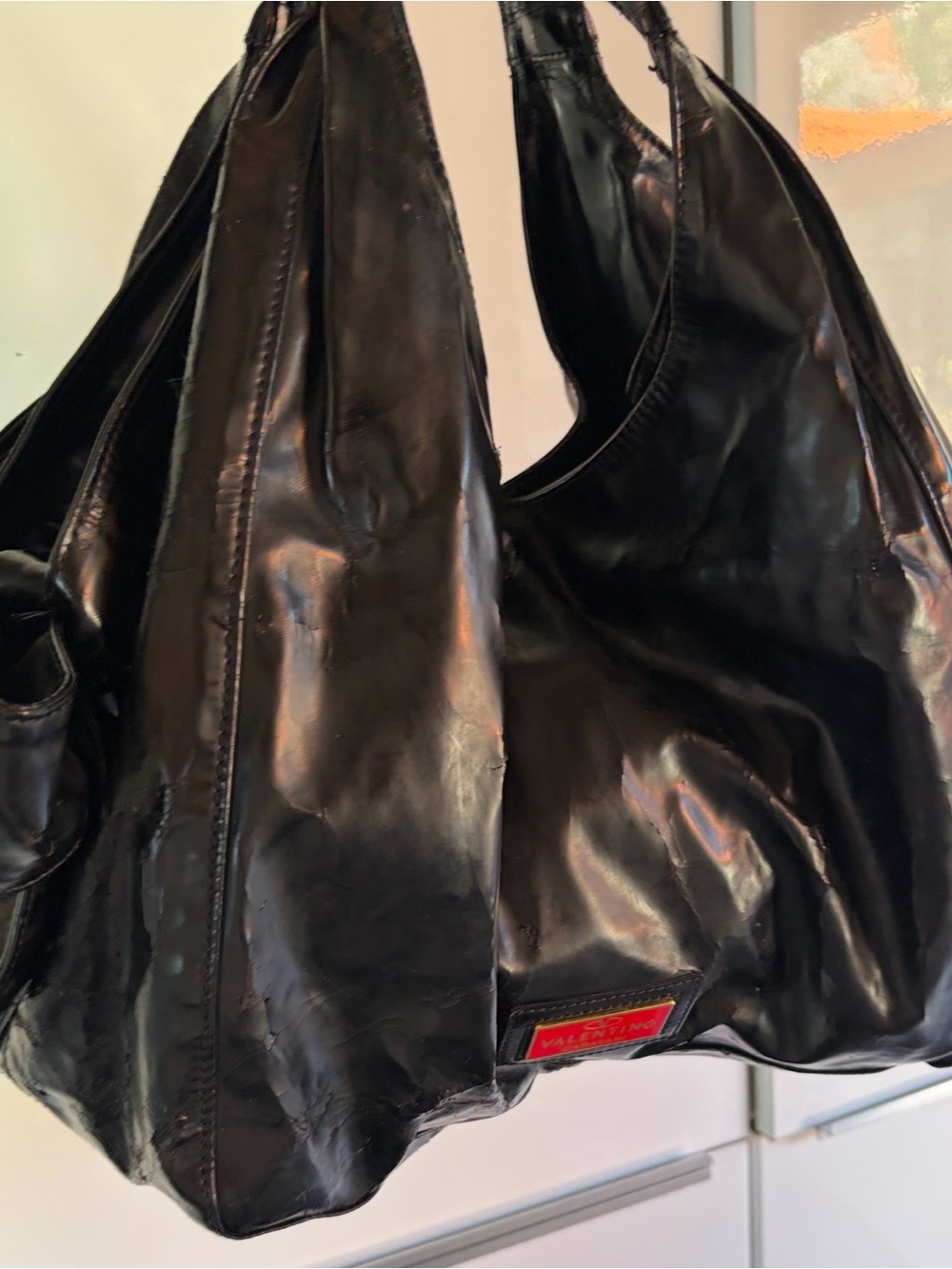 Valentino Black Patent Shoulder Bow Bag w/ Red Satin Interior